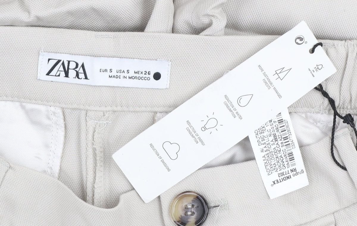 ZARA Women’s Beige Cropped Lyocell Tapered Pleated Trousers Size S