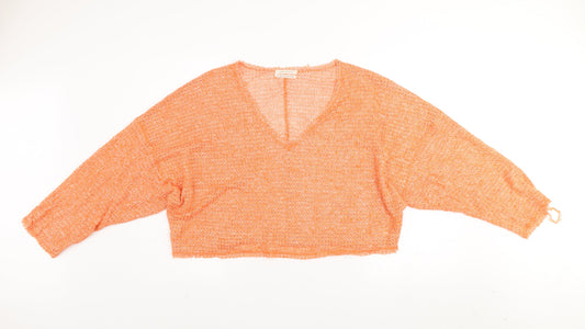 Urban Outfitters Women Orange Open-Knit V-Neck Pullover Jumper L