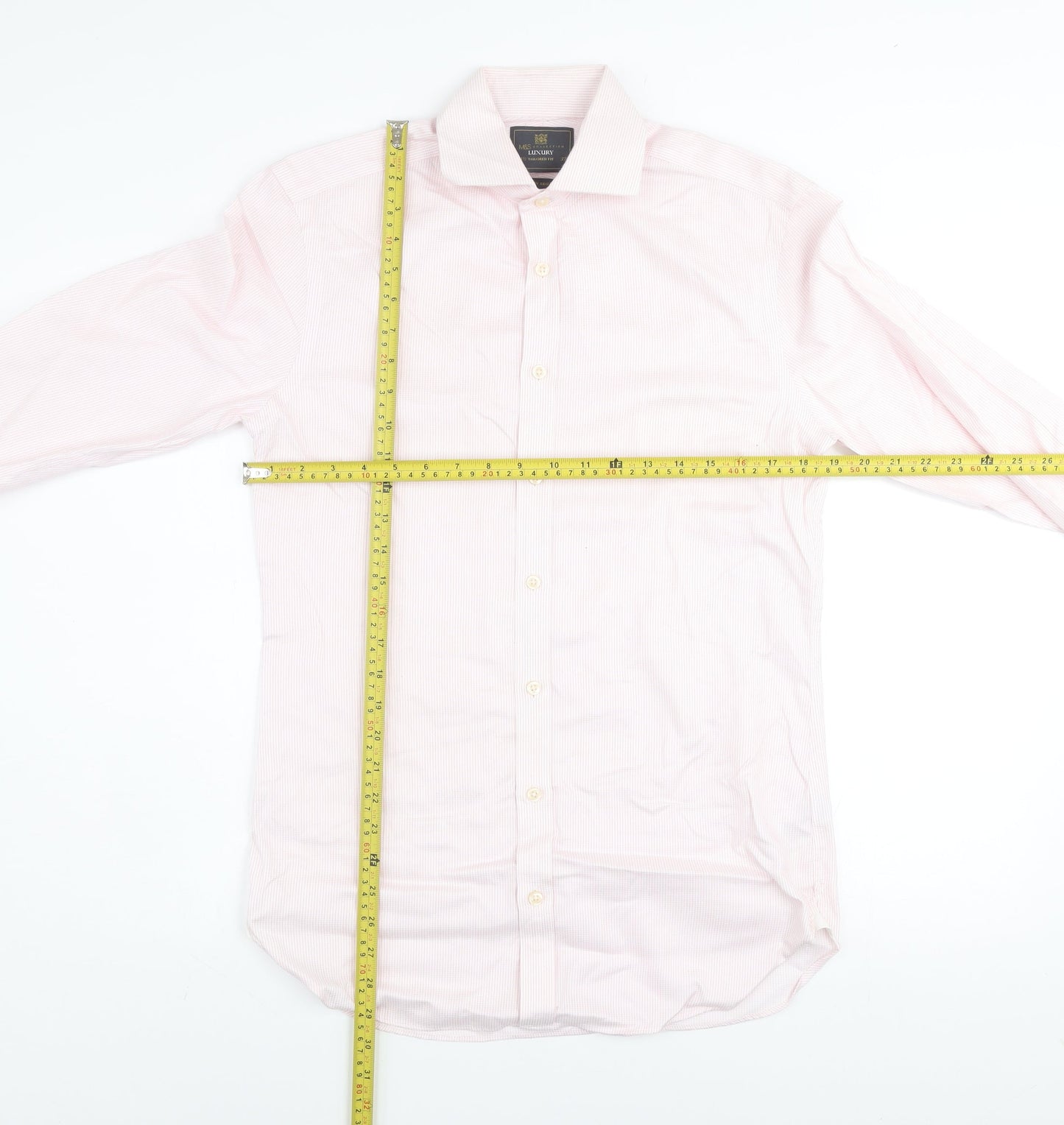 Marks and Spencer Men's Pink Striped Tailored Fit Non-Iron Dress Shirt 14.5in