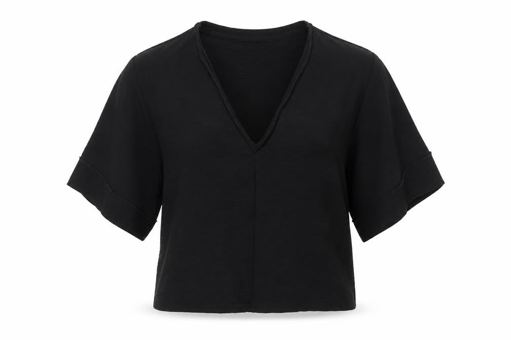 Zara Women Black Cropped V-Neck Short Sleeve Blouse Size S
