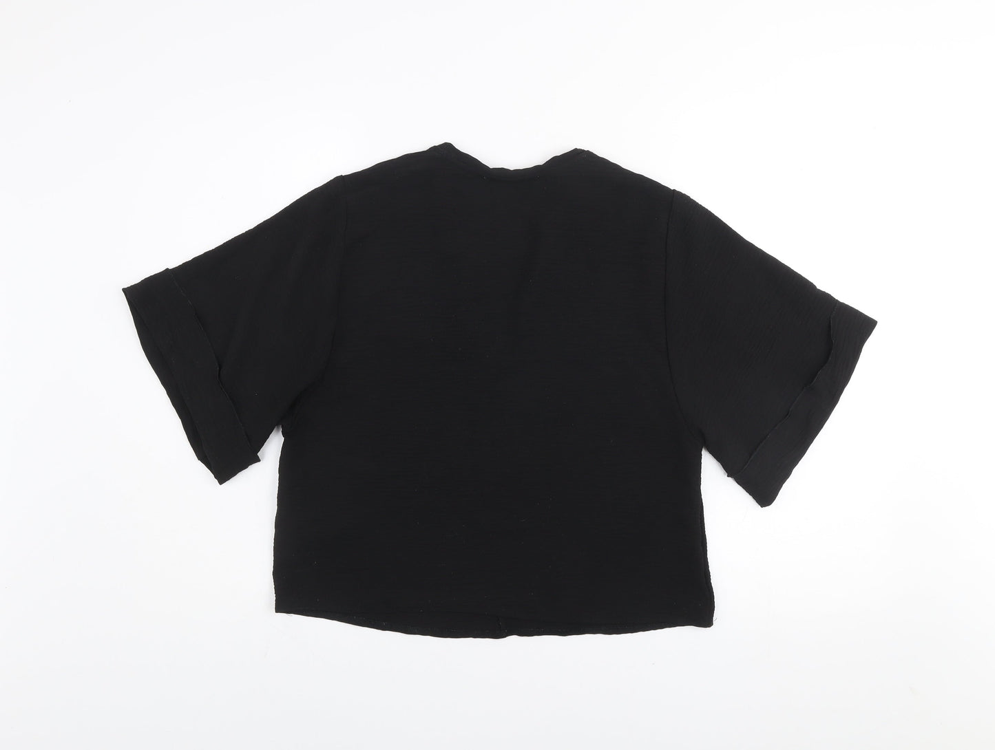 Zara Women Black Cropped V-Neck Short Sleeve Blouse Size S