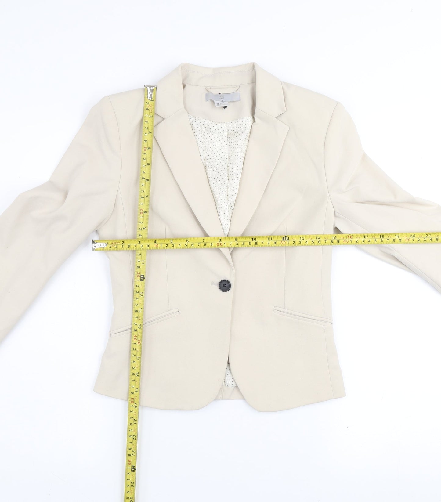 H&M Women Beige Blazer UK 4 Slim Fit Single-Breasted Jacket