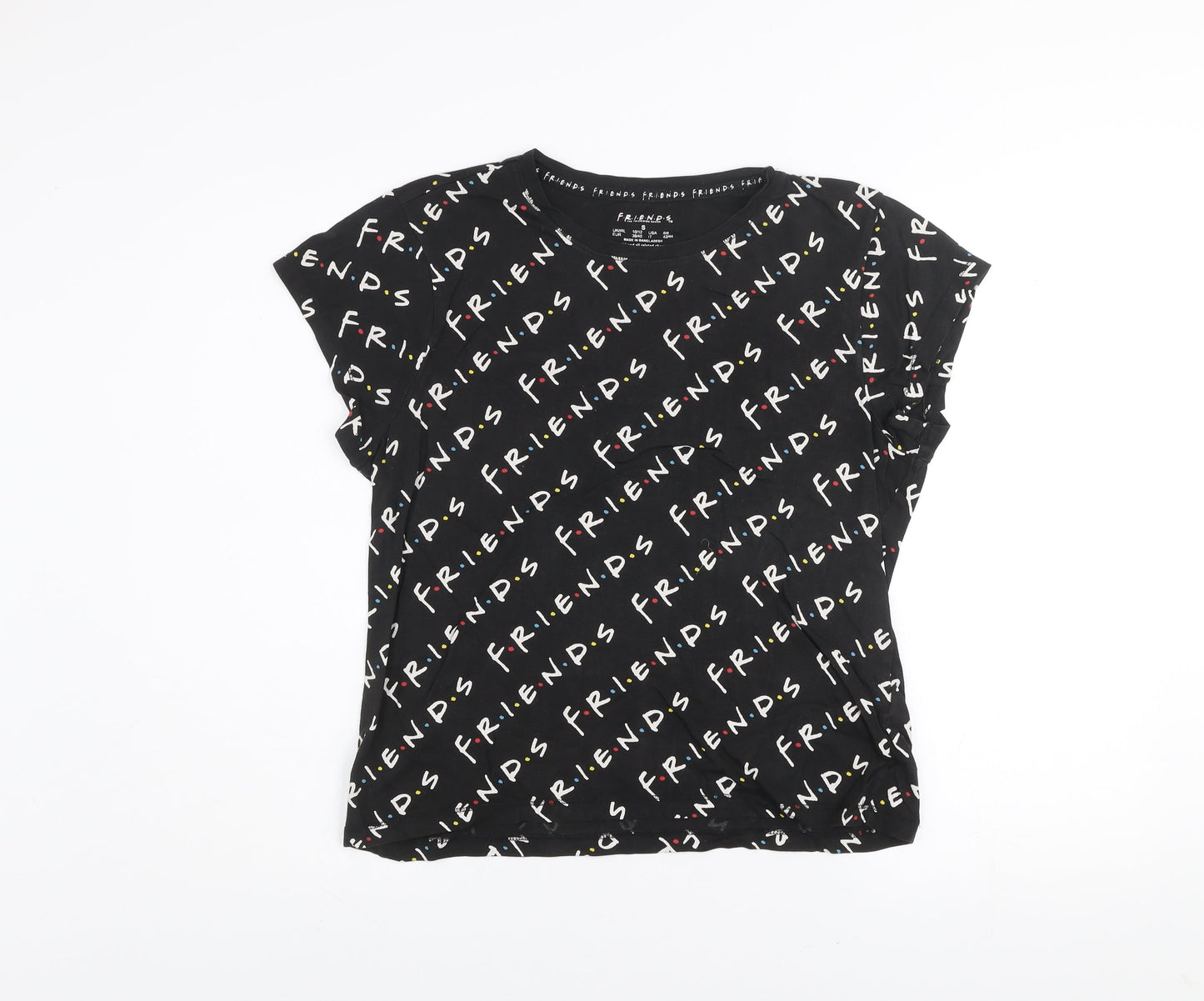 Friends Womens Black Cotton T-Shirt Size S Crew Neck Short Sleeve Casual Top