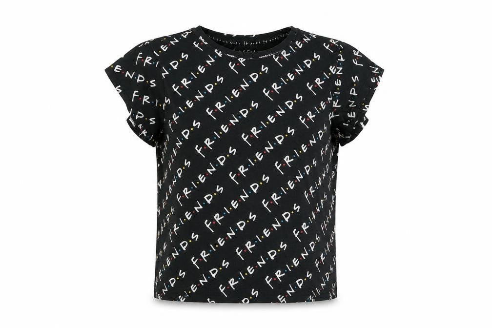 Friends Womens Black Cotton T-Shirt Size S Crew Neck Short Sleeve Casual Top