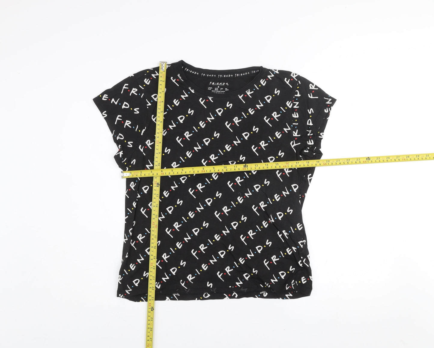 Friends Womens Black Cotton T-Shirt Size S Crew Neck Short Sleeve Casual Top
