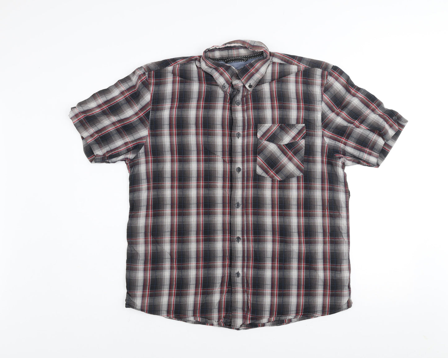 Avenue Men's Multicoloured Plaid Cotton Short Sleeve Button-Up Shirt M