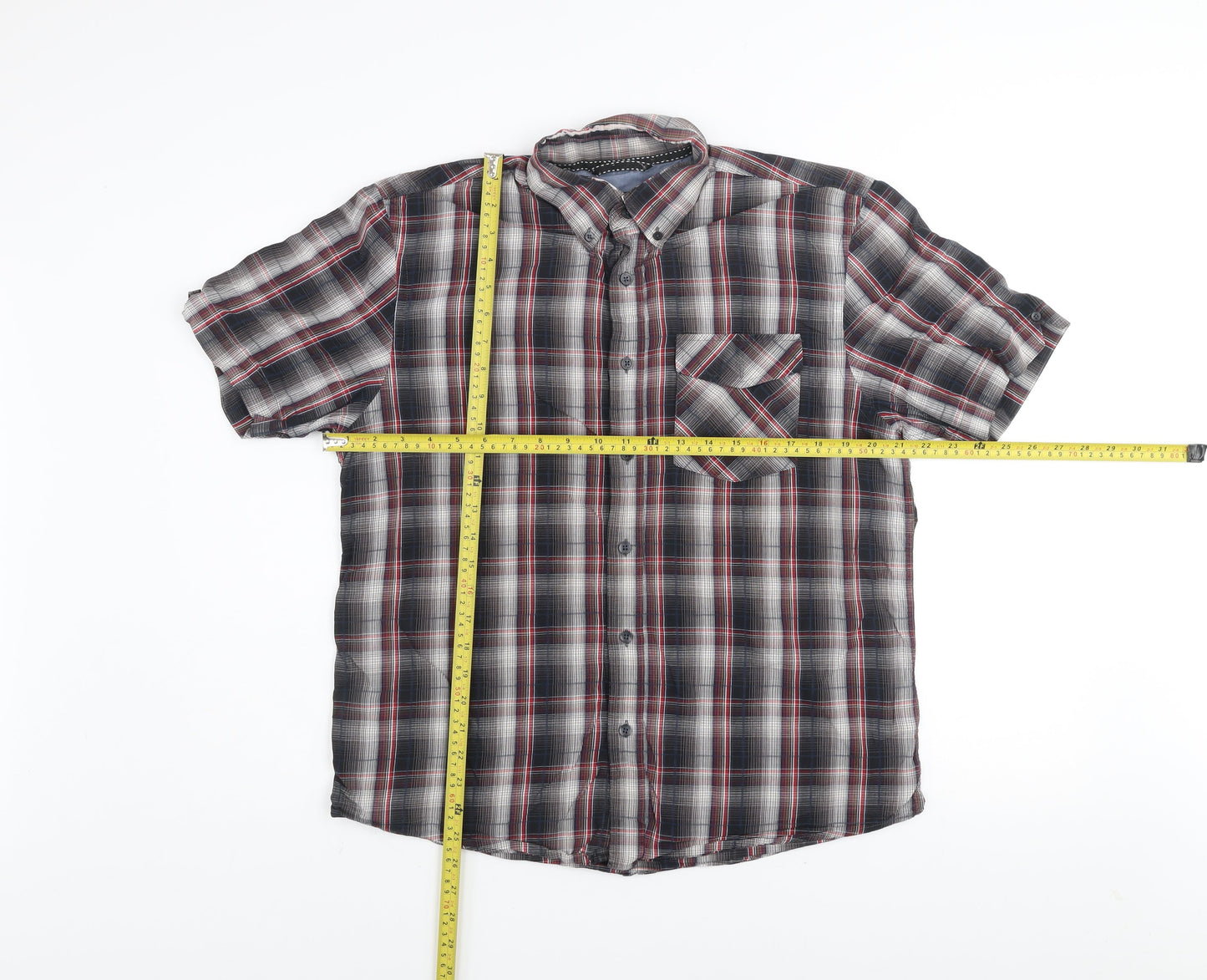 Avenue Men's Multicoloured Plaid Cotton Short Sleeve Button-Up Shirt M