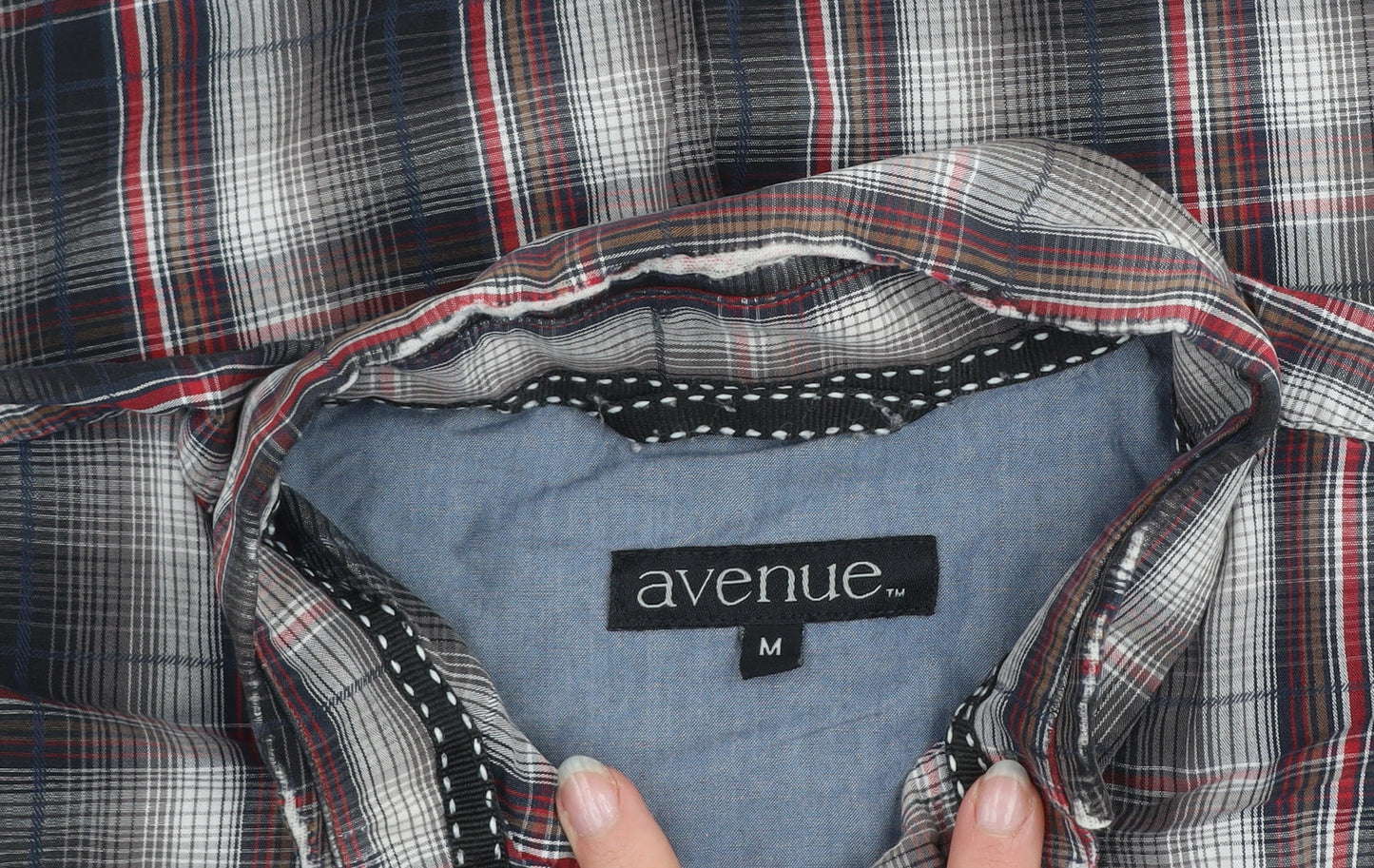 Avenue Men's Multicoloured Plaid Cotton Short Sleeve Button-Up Shirt M