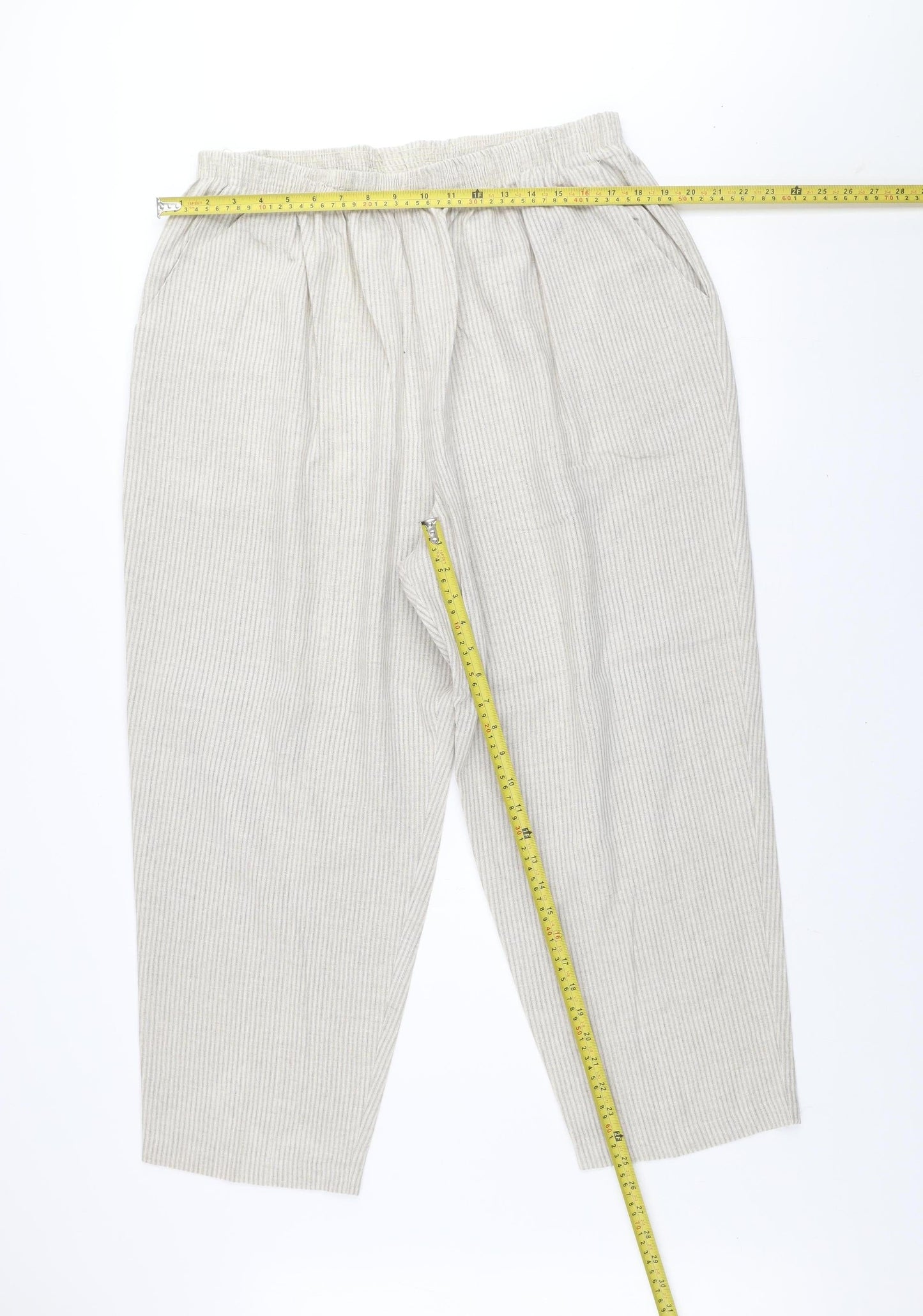 Briggs New York Women Beige Linen Blend Elastic Waist Trousers Size 24 Plus