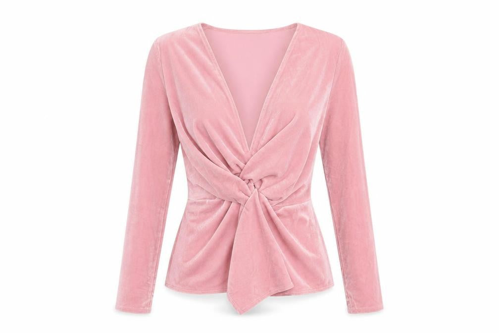 Motel Rocks Women’s Pink Velvet Wrap Long Sleeve Blouse Size 6