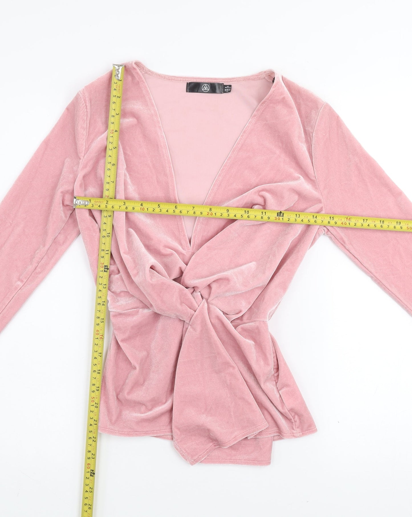 Motel Women’s Pink Velvet Wrap Long Sleeve Blouse Size 6