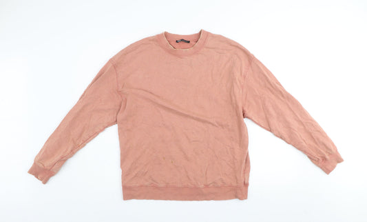 ZARA Womens Pink Crew Neck Pullover Sweatshirt Size M Cotton Blend