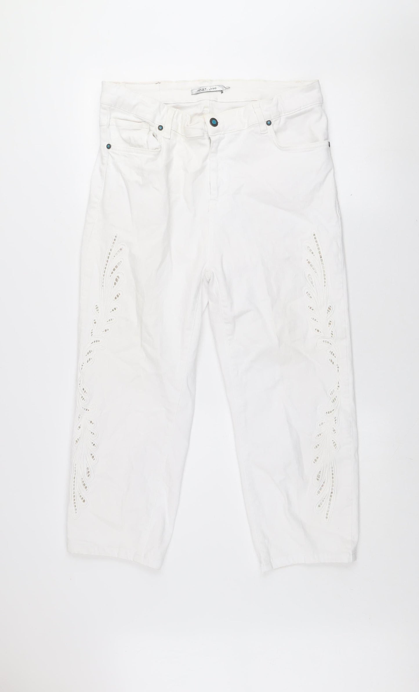 mat. Women's White Embroidered Straight Jeans Size L