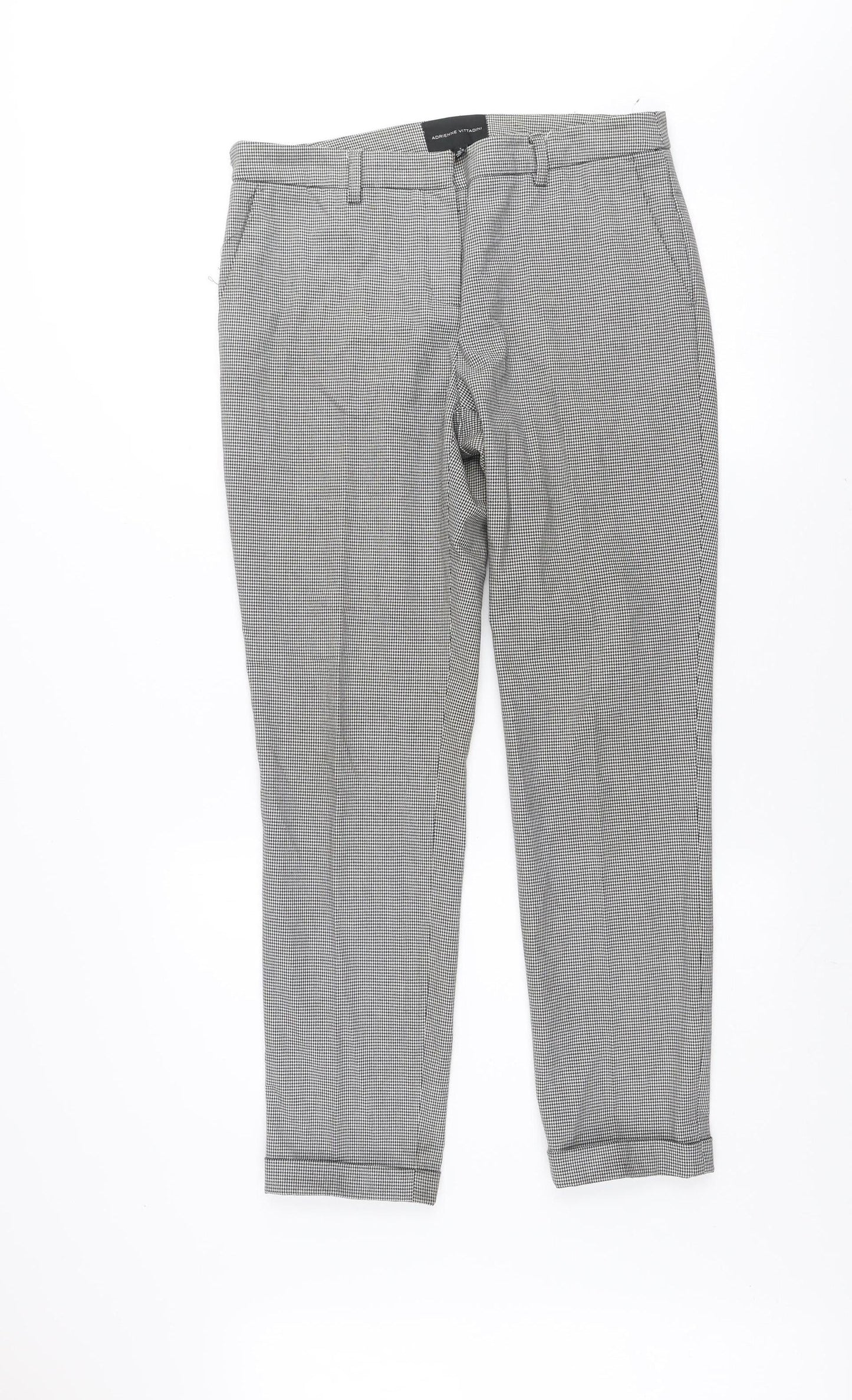 Adrienne Vittadini Women’s Grey Houndstooth Slim Chino Trousers UK 10