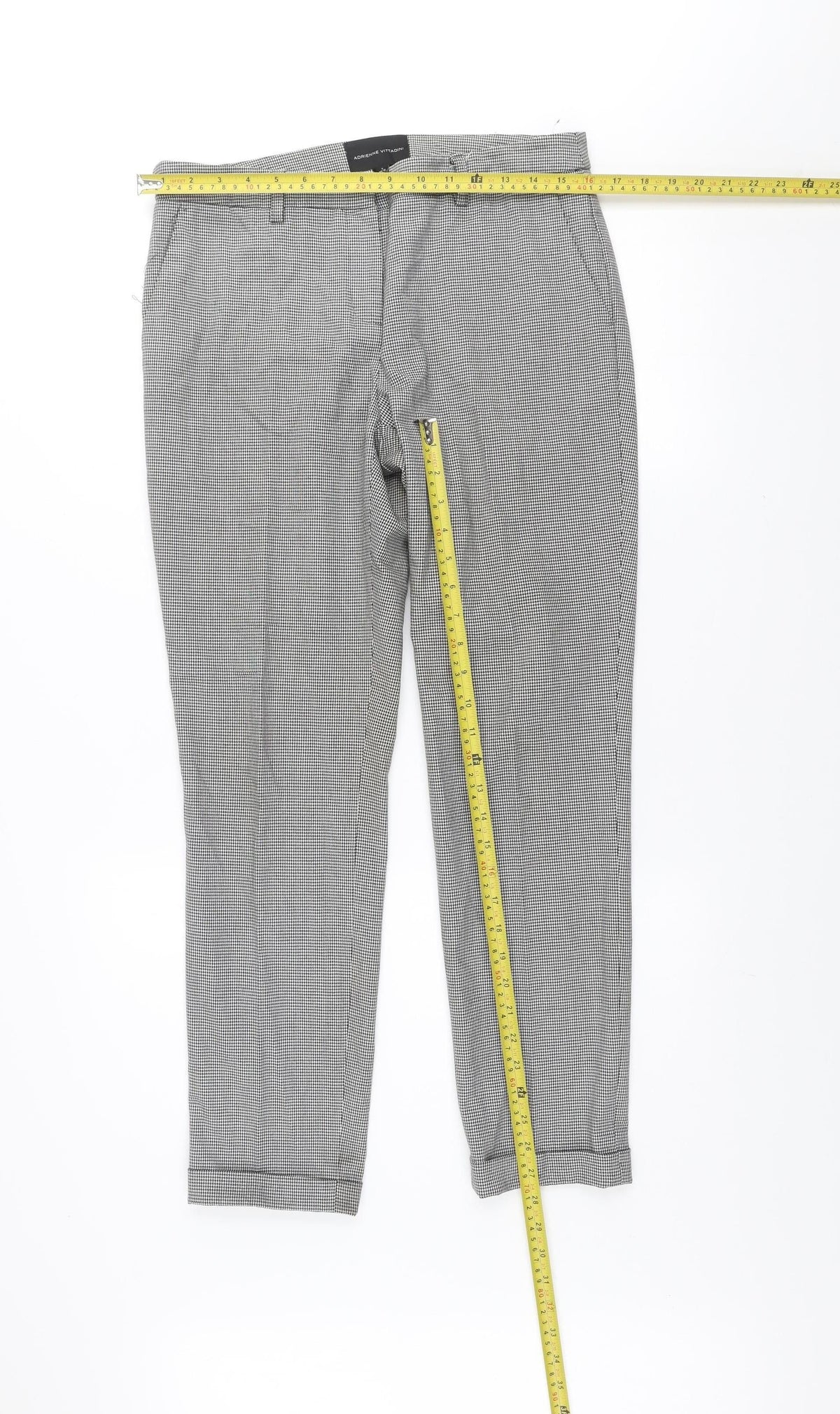Adrienne Vittadini Women’s Grey Houndstooth Slim Chino Trousers UK 10
