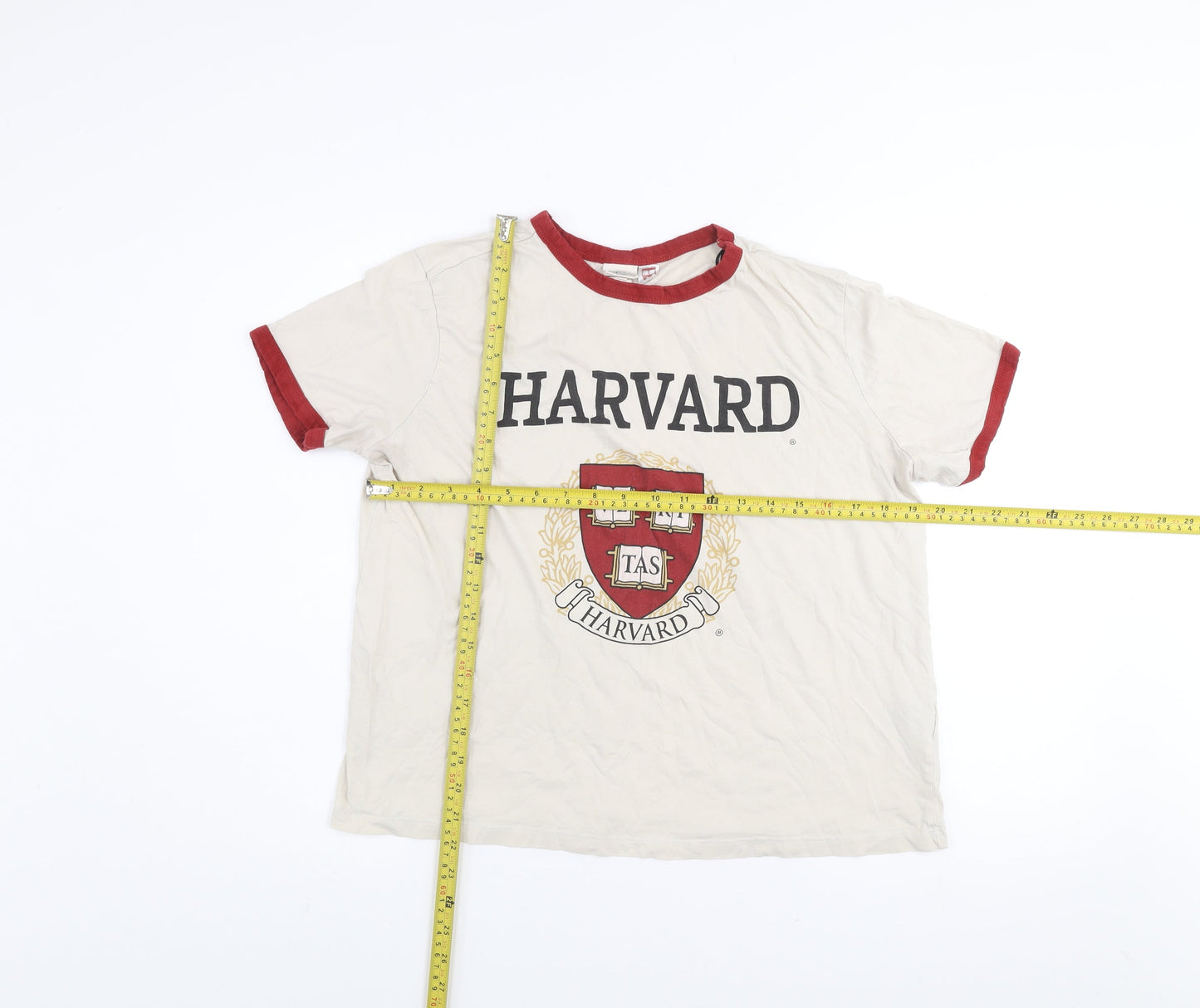 H&M Women’s Ivory Harvard Ringer T-Shirt L Cotton Short Sleeve