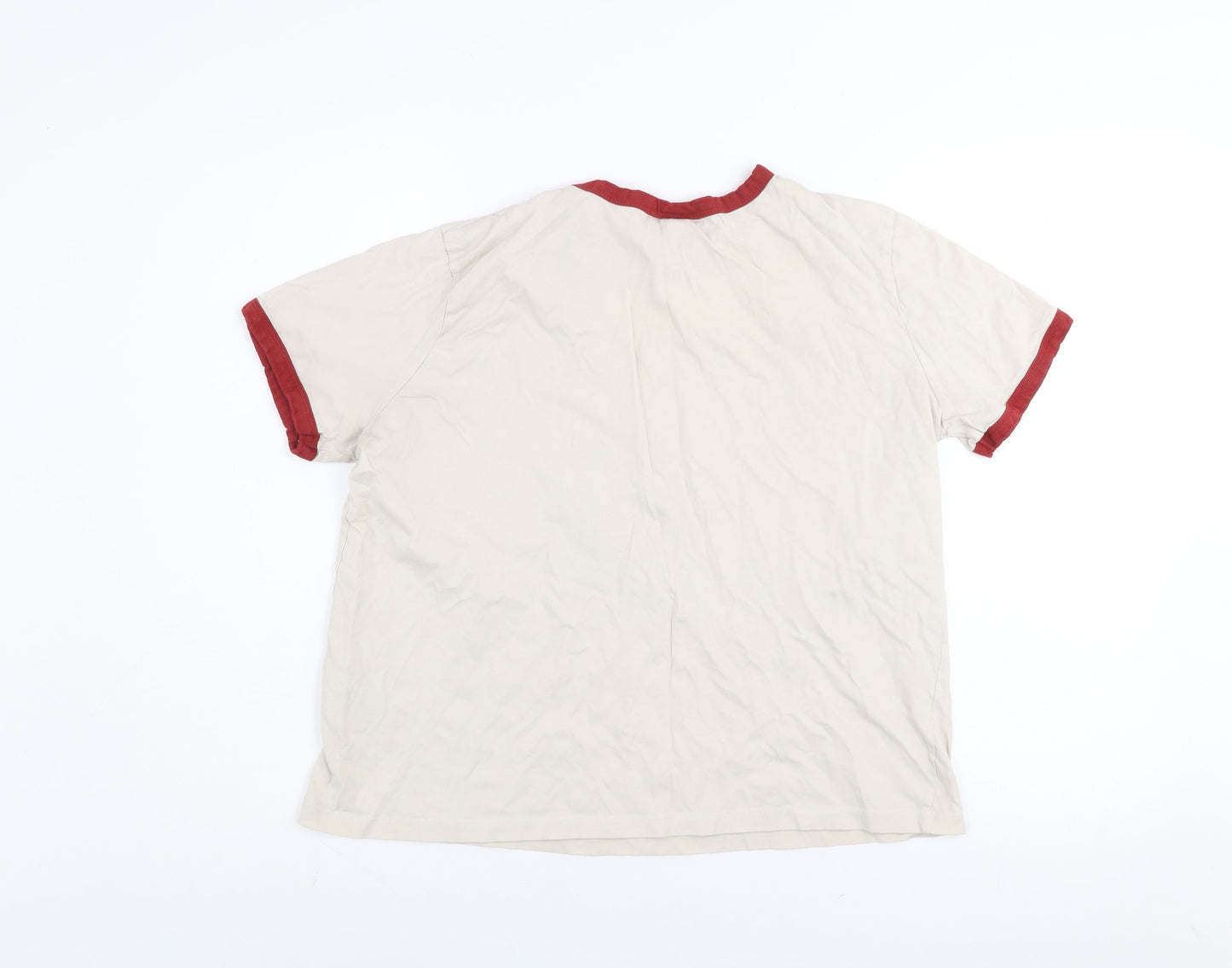 H&M Women’s Ivory Harvard Ringer T-Shirt L Cotton Short Sleeve