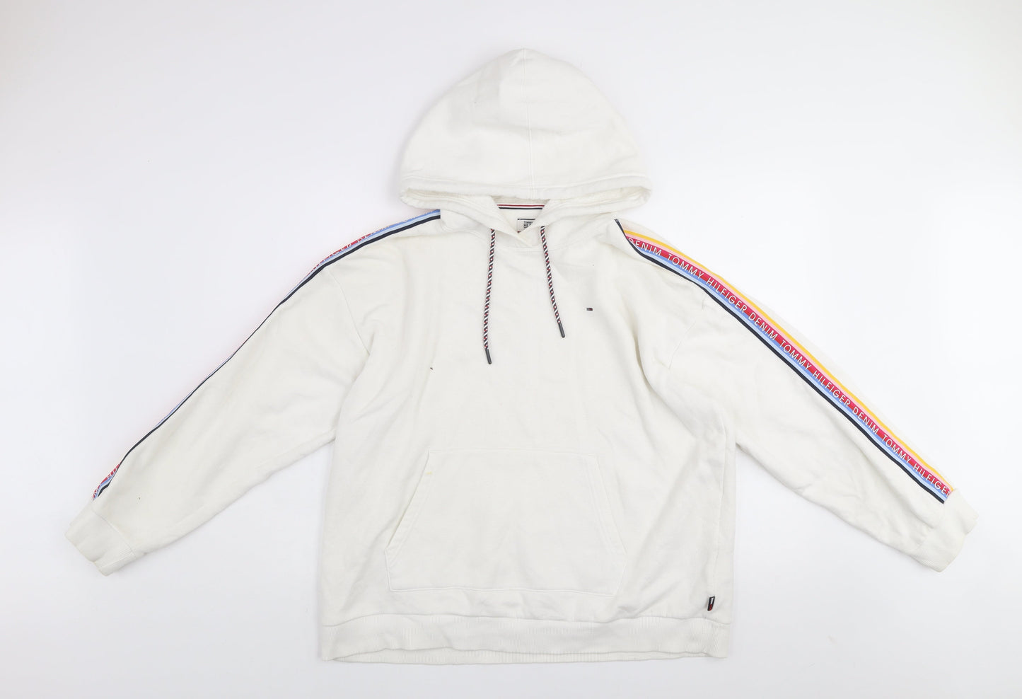 Tommy Hilfiger Denim Women's White Pullover Hoodie L Cotton Blend