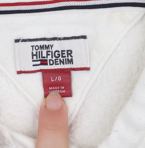 Tommy Hilfiger Denim Women's White Pullover Hoodie L Cotton Blend