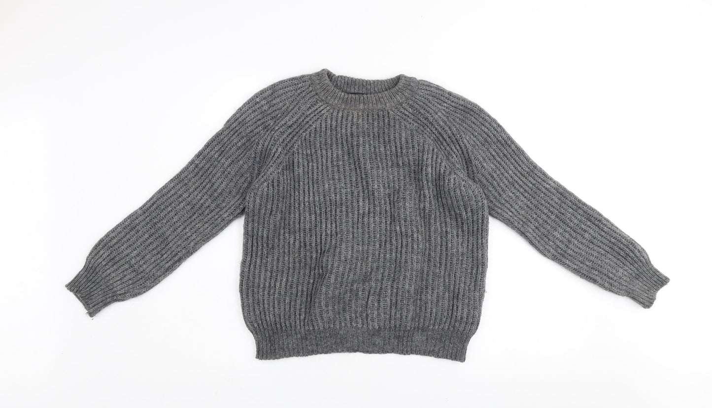 Zara Women Grey Chunky Knit Mohair Wool Blend Pullover Jumper Size S