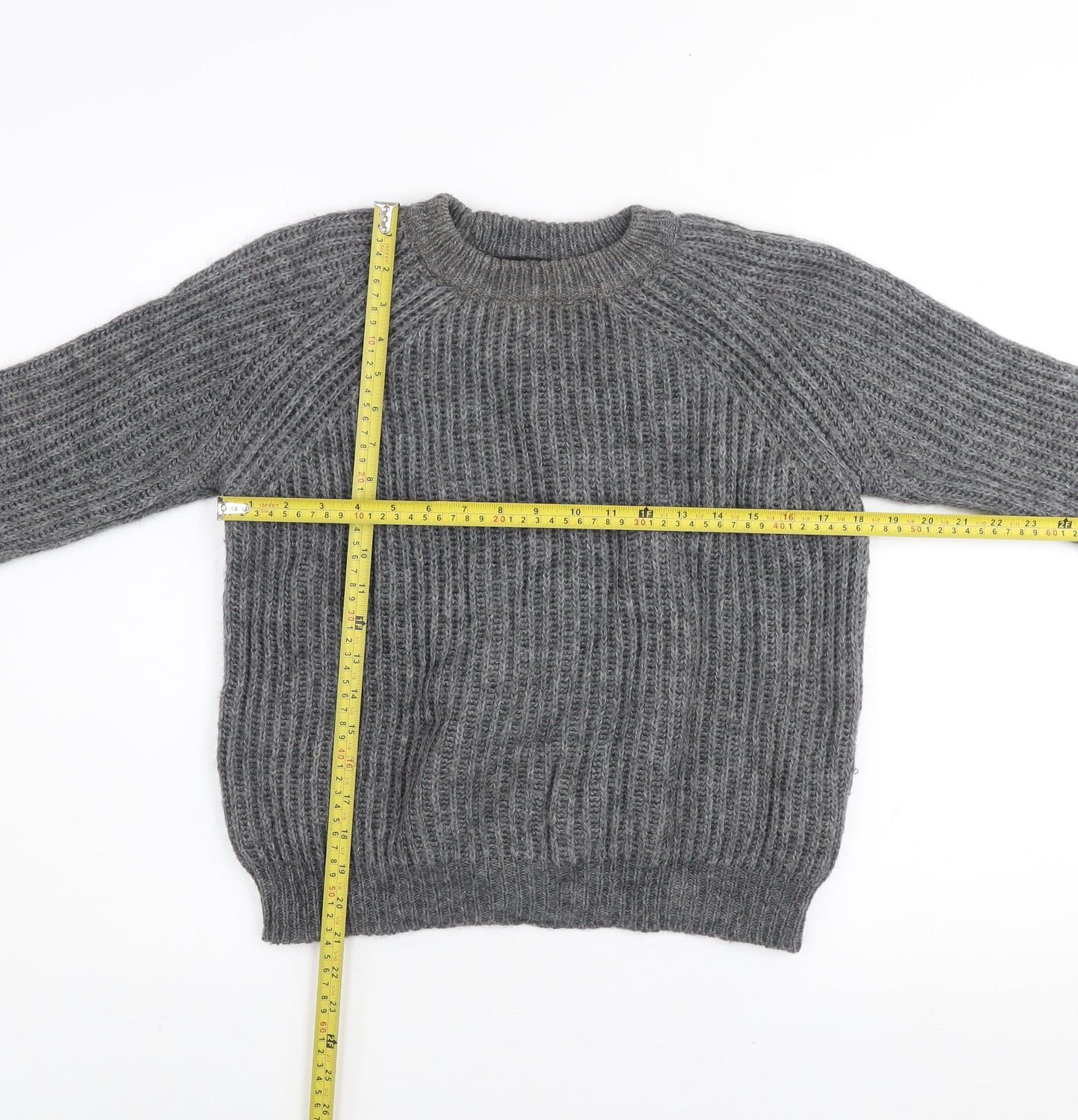 Zara Women Grey Chunky Knit Mohair Wool Blend Pullover Jumper Size S