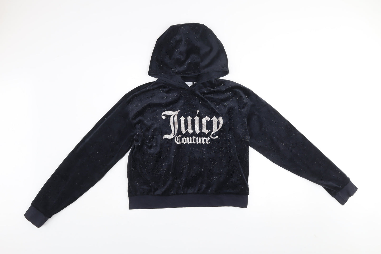 Juicy Couture Girls Blue Velour Glitter Logo Pullover Hoodie 14-15 Years