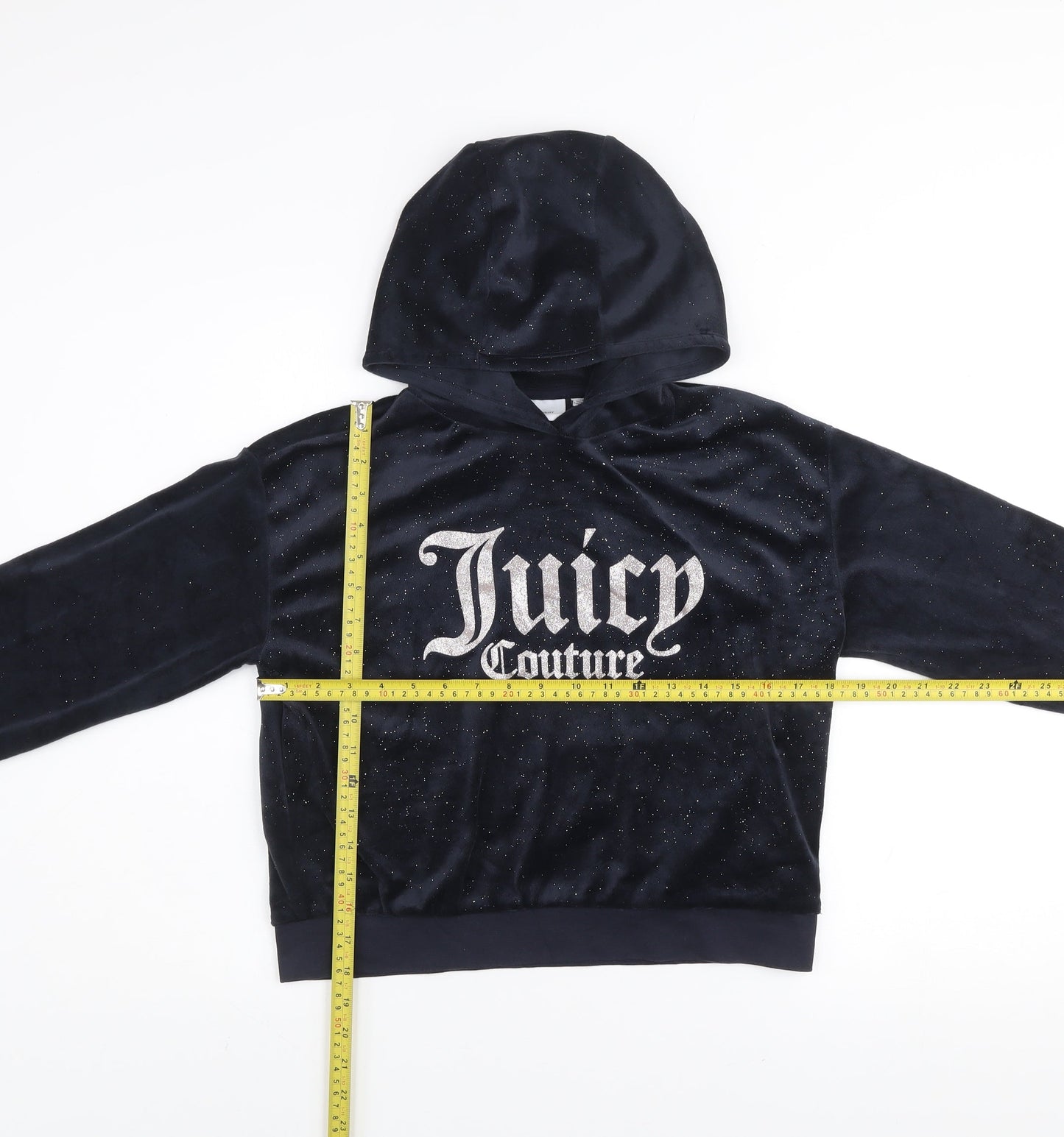Juicy Couture Girls Blue Velour Glitter Logo Pullover Hoodie 14-15 Years
