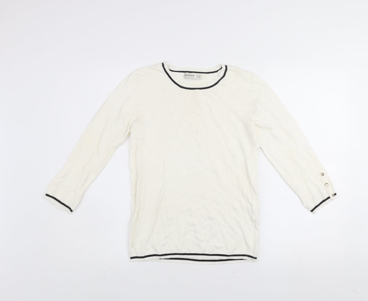 Stradivarius Women Ivory Crew Neck Pullover Jumper Size 12