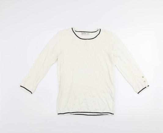 Stradivarius Women Ivory Crew Neck Pullover Jumper Size 12
