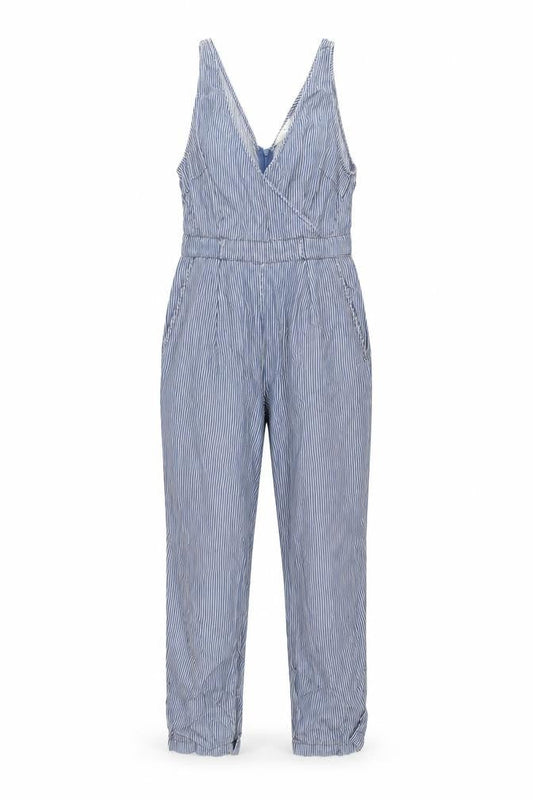 French Connection Women Blue Striped 100% Lyocell Jumpsuit UK 10