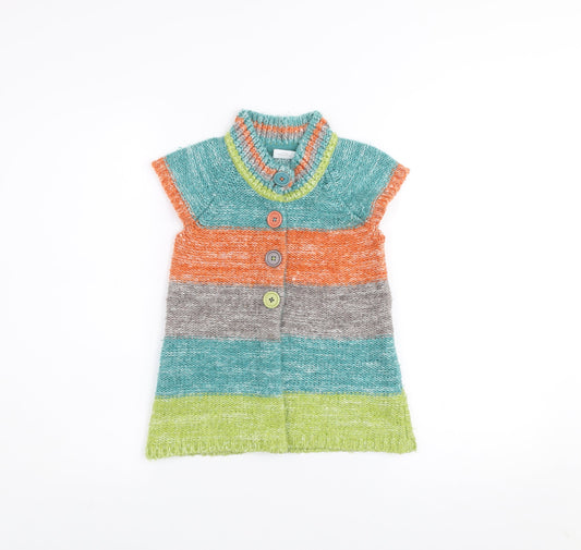 Next Girls Multicoloured Striped Short Sleeve Button Cardigan 4-5 Years