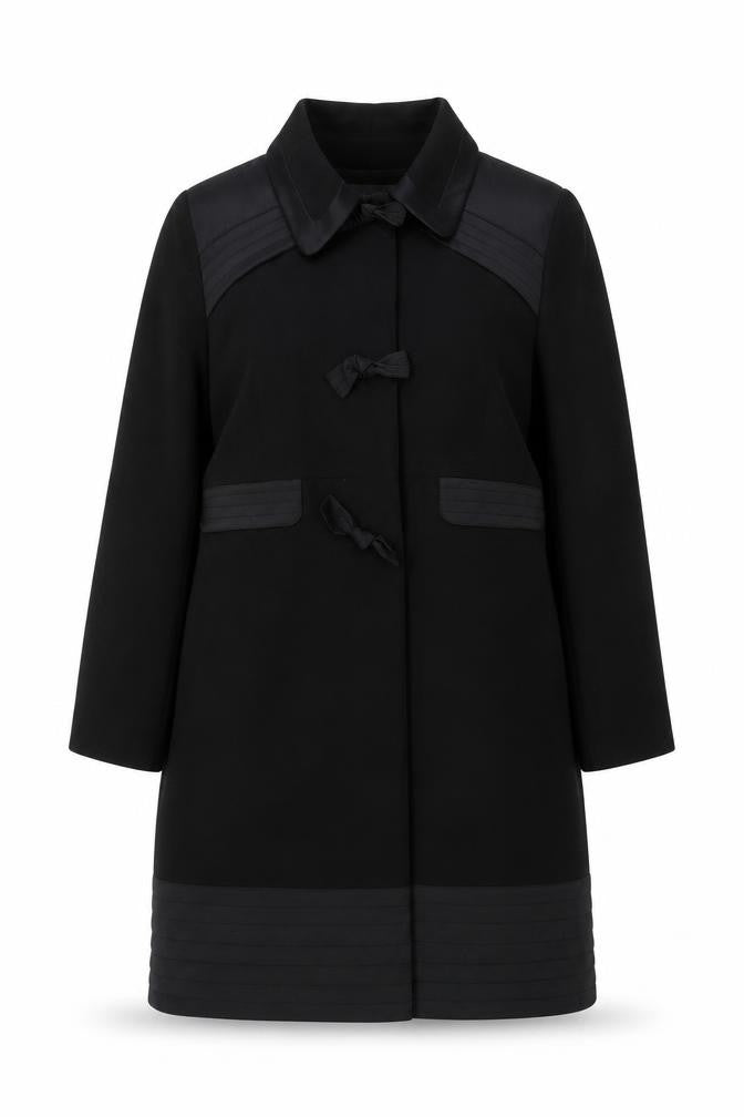 Daisy May Women’s Black Bow Detail Long Overcoat Size 14
