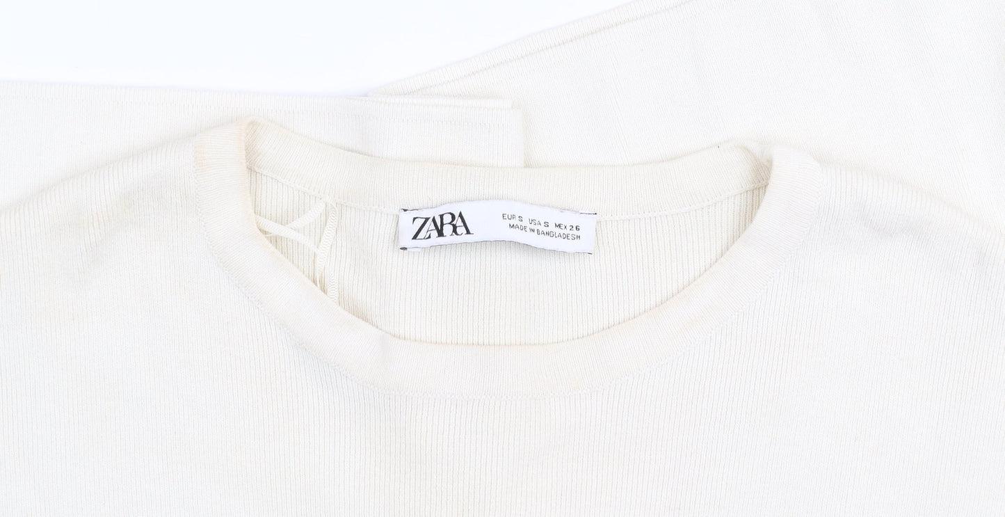 Zara Women Ivory Short Sleeve Basic Knit T-Shirt Size S