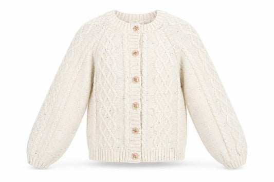 Leigh Tucker Willow Girls Beige Cable Knit Button Cardigan 11-12 Years