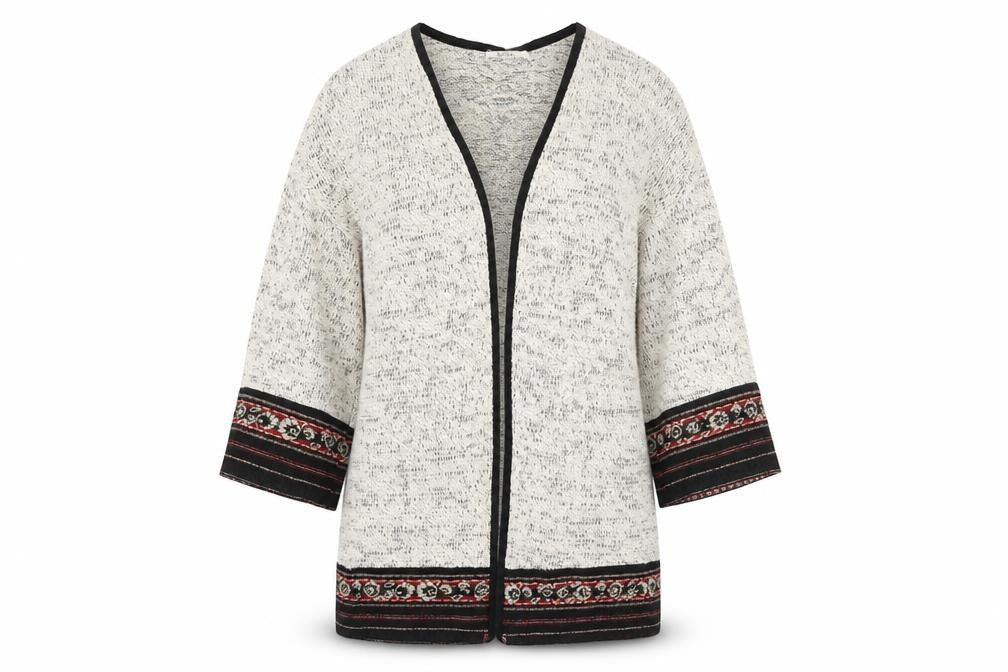 Bershka Women Ivory Bohemian Open Knit 3/4 Sleeve Cardigan Size 8