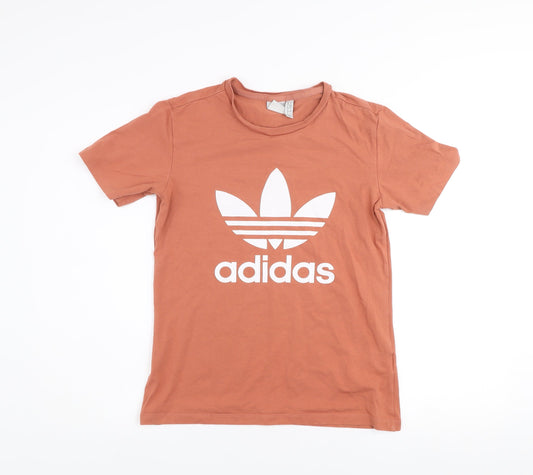 Adidas Women's Brown Trefoil Logo T-Shirt Size 10 Cotton Blend