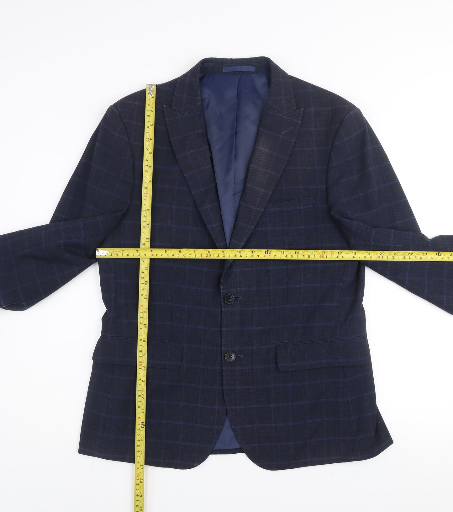 Moss London Men's Blue Checked Slim Fit Blazer Jacket 40 Short