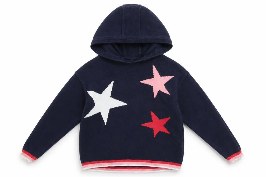 Next Girls Blue Star Knit Pullover Hoodie 9 Years Cotton Blend