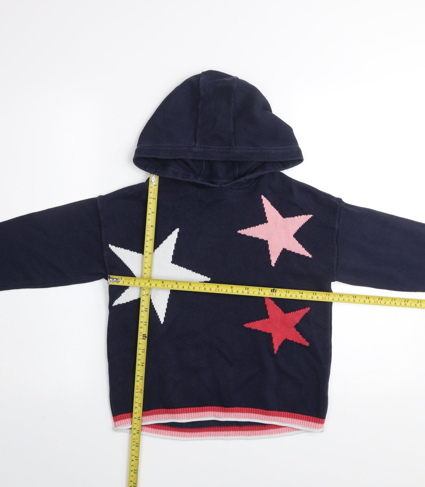 Next Girls Blue Star Knit Pullover Hoodie 9 Years Cotton Blend