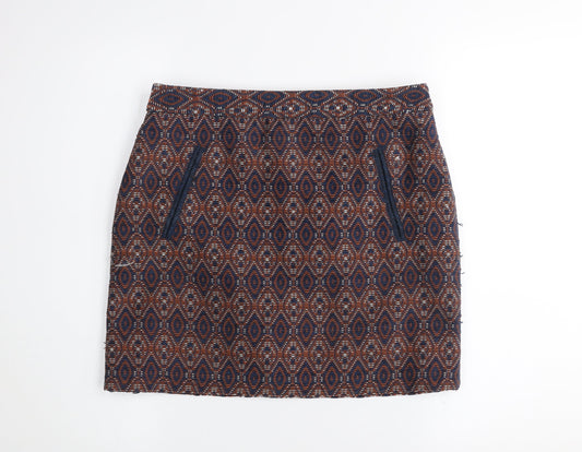 Dunnes Women’s Navy & Rust Geometric Straight Skirt Size 10