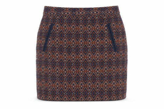 Dunnes Women’s Navy & Rust Geometric Straight Skirt Size 10