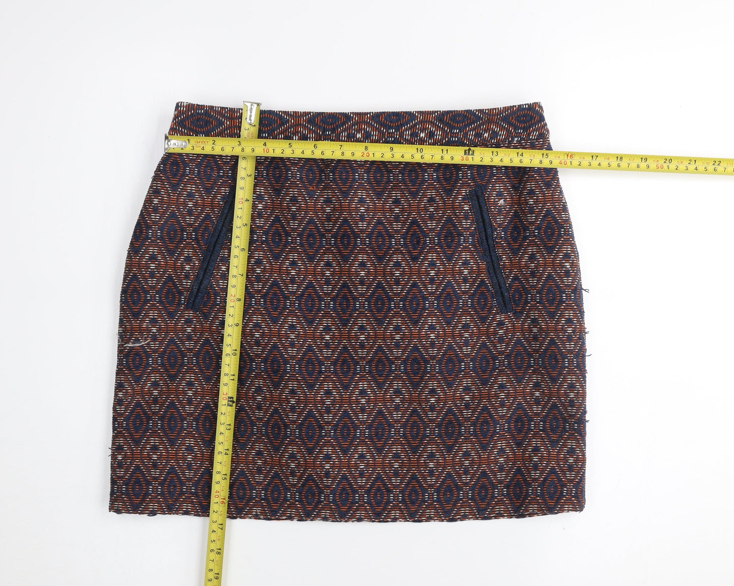 Dunnes Women’s Navy & Rust Geometric Straight Skirt Size 10