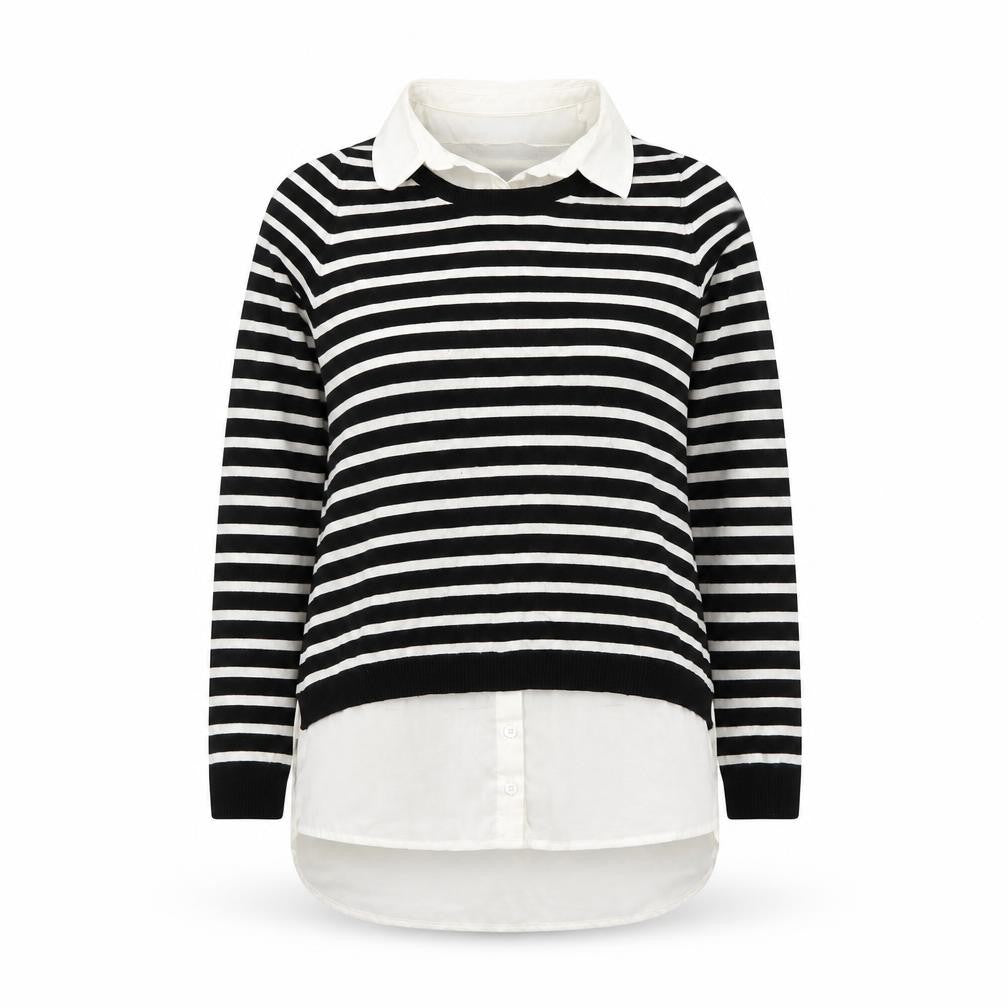 Adrianna Papell Women’s Black Striped Collared Long Sleeve Jumper L