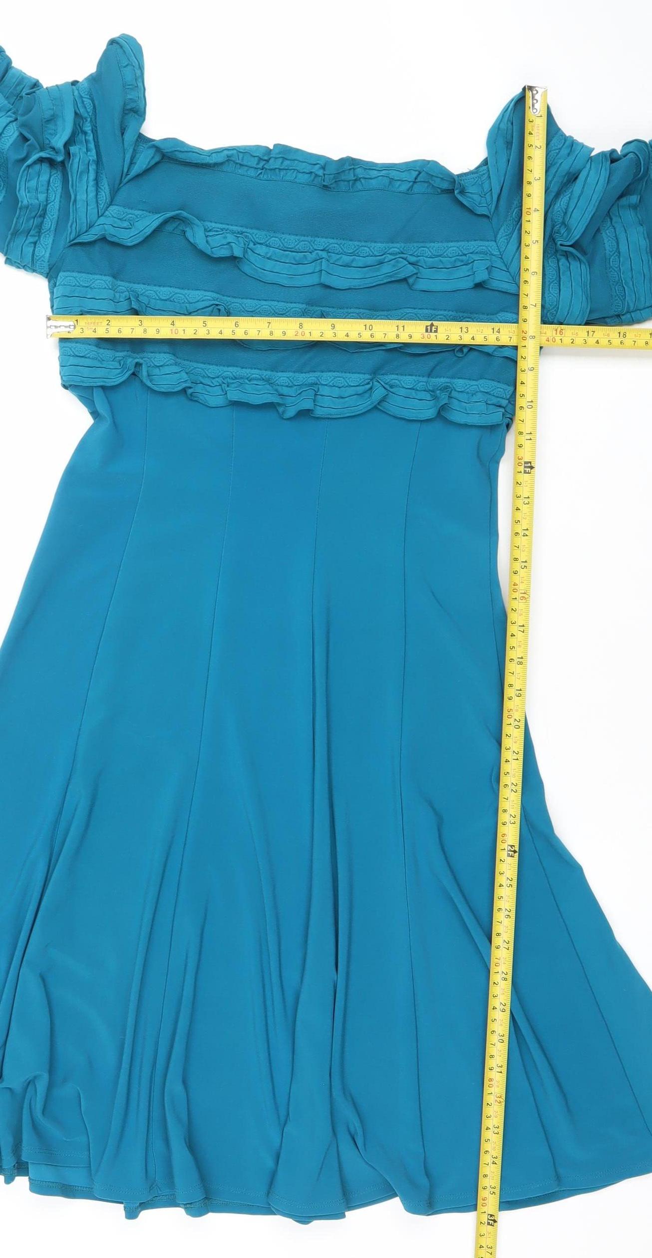 Frank Lyman Women's Blue Off Shoulder Ruffle Asymmetric Bodycon Dress Size 8