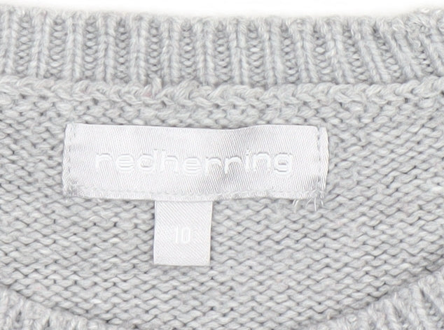 Red Herring Women’s Grey Acrylic Jumper Size 10 Crew Neck Knit