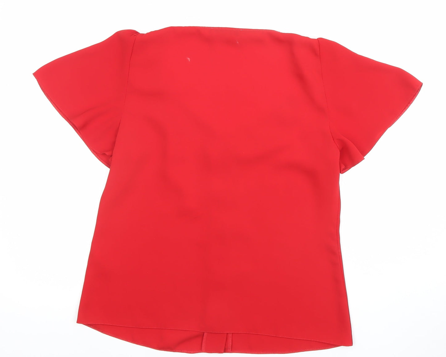Oasis Women Red Short Sleeve V-Neck Button Blouse Size 10