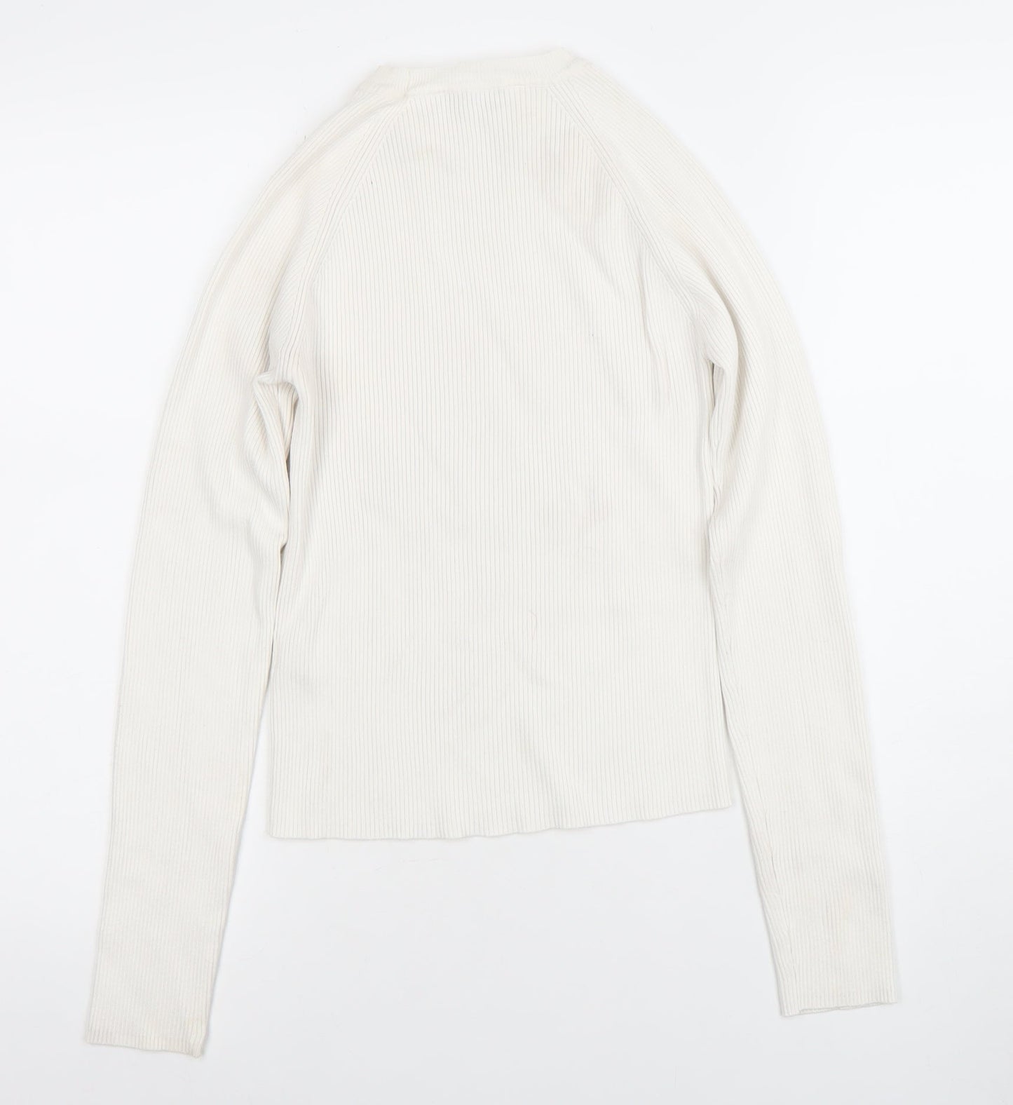 ZARA Women Ivory Long Sleeve Ribbed Button Knit Top Size L