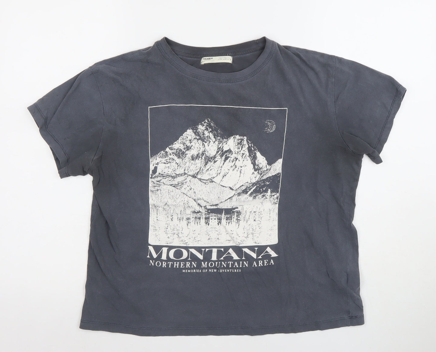 PULL&BEAR Womens Black Graphic Montana T-Shirt Size 12 Regular Fit