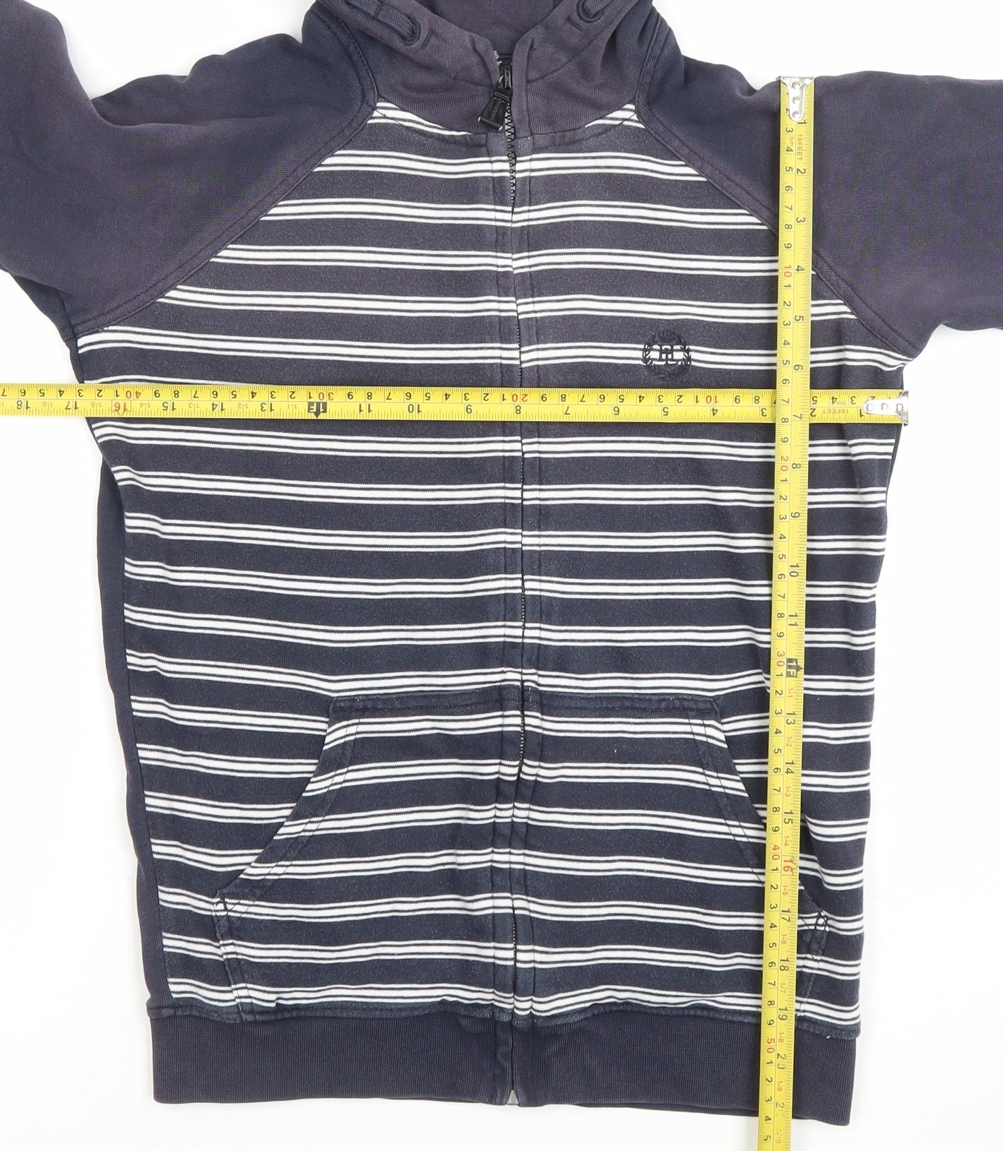 Henri Lloyd Boys Navy Blue Full Zip Hoodie 12-13 Years Striped Cotton Blend