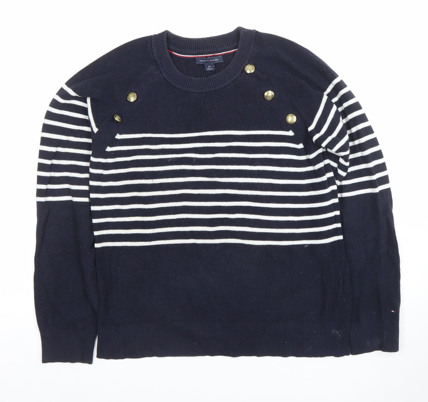 Tommy Hilfiger Women's Blue Striped Cotton Jumper Size S